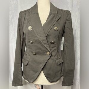 Decjuba Ellen Denim Blazer Military Style Khaki Grey Sz 6 Khaki / Washed Grey